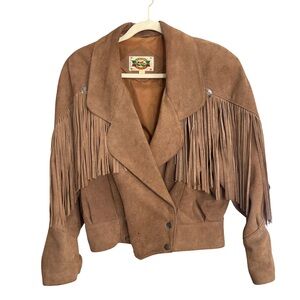 Vintage 80s Brown Genuine Leather suede Jacket Fringe Cowgirl Southwestern